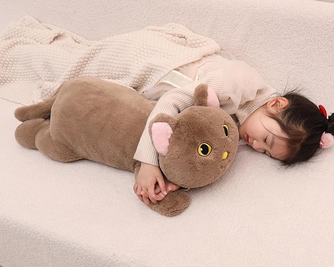YESGIRL 26.4 inch 5 lbs Cat Weighted Stuffed Animals, Large Weighted Plush Animal, Cute Plush Toy Pillow, Soft Kawaii Plushie Gifts for Adults, Kids, Boys and Girls (Brown)