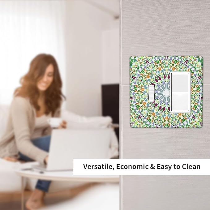 Mandala Flower Abstract Round Mosaic Floral Outlet Covers 1 Toggle 1 Rocker Combination Decorative Wall Plate Electrical Switch Plates Light Switch Cover Plate for Bedroom Living Room Decor