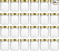novelinks 8 oz Clear Plastic Jars with Airtight Lids, 24 Pack Plastic Mason Jars with Lids 8oz, Refillable Storage Slime Containers & Small Spice Jar for Kitchen Organization (24 Pack,Gold)