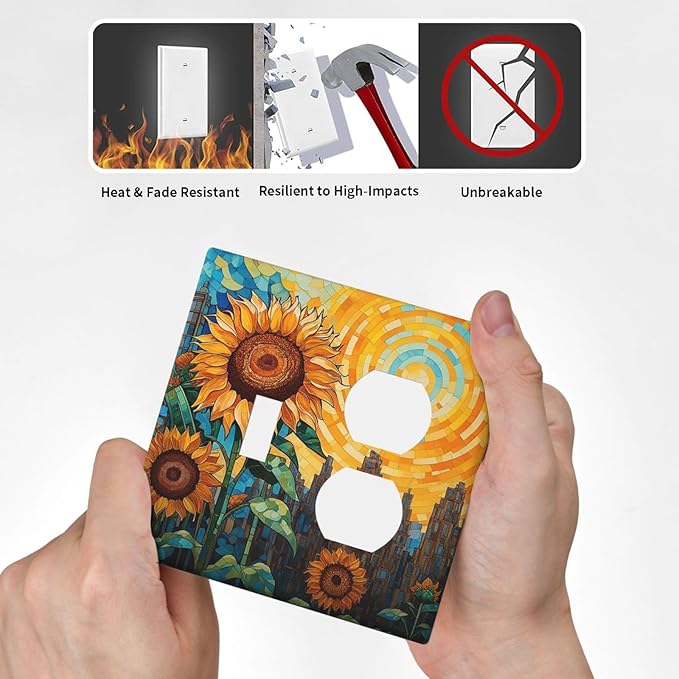 Abstract Sunflower Graffiti Floral Paint Art Flower Wallplates 1 Toggle 1 Duplex Electrical Gfci Faceplate Decorative Light Switch Covers Switch Plate for Bedroom Living Room Decor