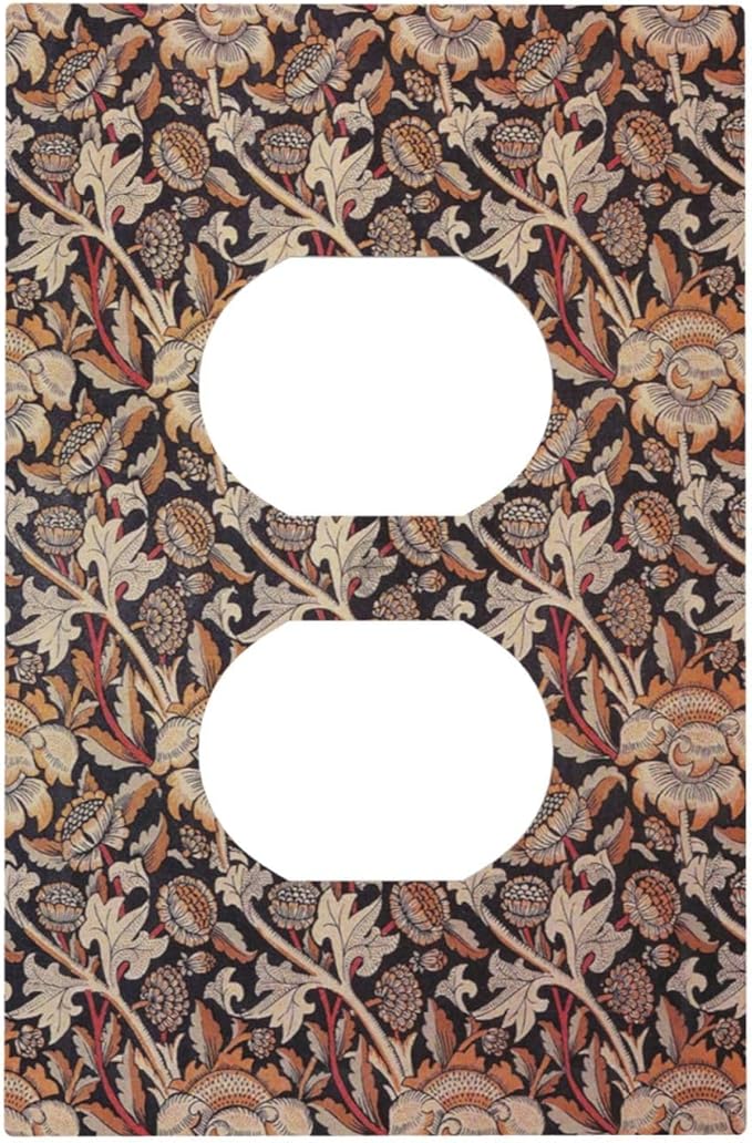 Outlet Covers Vintage William Morris Floral Plants 1 Gang Duplex Light Switch Cover Electrical Receptacle Faceplate Wall Plate Decorative Switch Plates for Bedroom living Room Decor