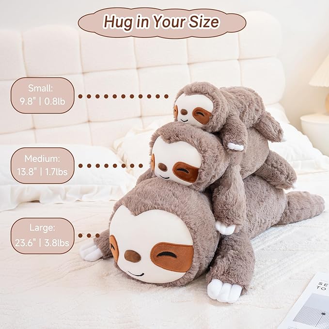 SQEQE Weighted Stuffed Animals Sloth Plush, Weighted Sloth Stuffed Animals Plushies, Soft Pillow Toy for Kids Adults, Valentines & Birthday Gifts 9.8 Inch, 0.8 Lb
