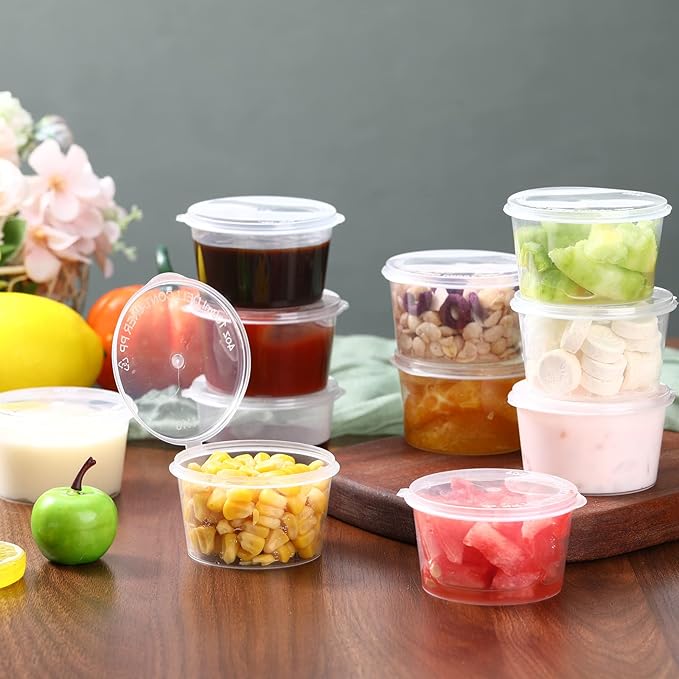 Didaey 100 Pcs Baby Food Storage Containers 4 oz with Hinged Lids Small Disposable Plastic Puree Snack Sauce Food Freezer Containers, Stackable, Leakproof