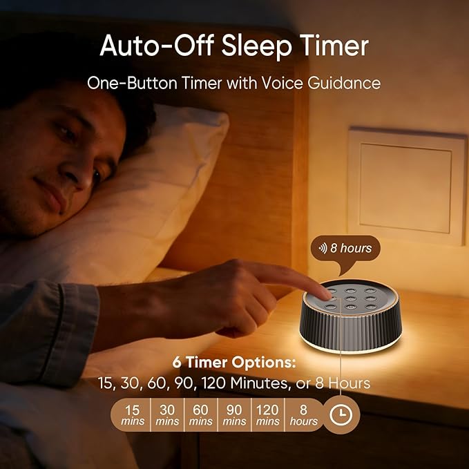 Noise Machine, White Noise Sound Machine for Baby & Adults, 26 Soothing Sounds, 8 Night Light Colors, Tap Control, 6 Timer Settings, Auto-Off & Memory, 4-7-8 Breathing, Sleep Soother for Home