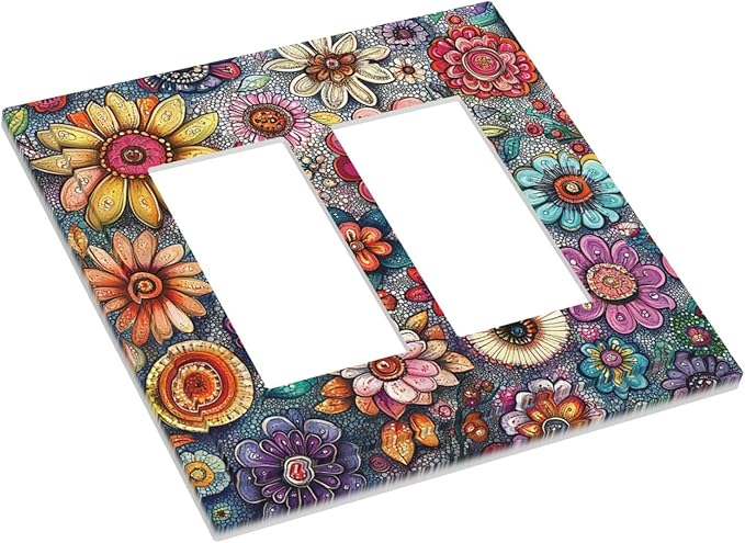 Decorative Outlet Covers Colorful Rainbow Pointillisme Flower 2 Gang Double Gfci Rocker Electrical Wall Panels Light Switch Cover Plate For Bed Room Home Decor