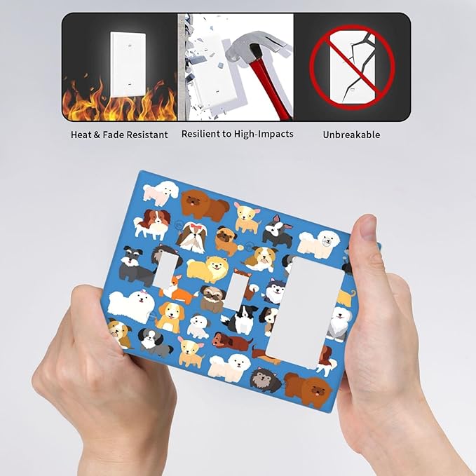 Cute Animal Dogs Puppy Decorative Outlet Cover 2 Toggle 1 Rocker Light Switch Plate Cover Electricity Receptacles Plates For Home Kitchen Living Bedroom 6.38 * 4.5