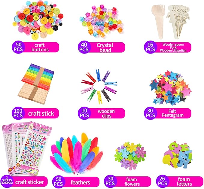 Itopstar Topstar 3000 Kids Arts and Crafts Supplies Ultimate Crafting Supply Set in Portable 3 Layered Plastic Art Box All in One for Craft Arts and Crafts