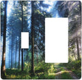 Green Landscape Forest Tree 2 Gang Single Toggle/Rocker Combination Light Switch Cover Decorative Wall Plate Cover Electrical Faceplate Art Oil Painting Decor