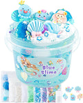 10 FL OZ Mermaid Clear Slime Kit, Blue Slime Bucket, Slimes Party Favors for Kids, Glimmer Crunchy Slimes Includes 9 Packs of Add-ins, Sensory Experience DIY Toys for Girls and Boys Ages 8-12