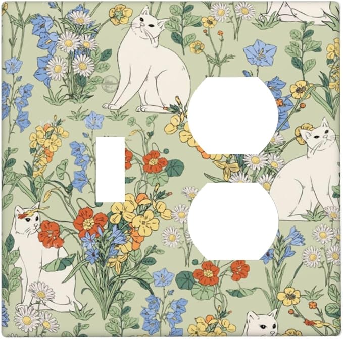 Wallplates Vintage Floral Cute Cat Colorful Flowers 1 Toggle 1 Duplex Switch Plate Electrical Gfci Faceplate Decorative Light Switch Covers For Bed Room Living Room Decor