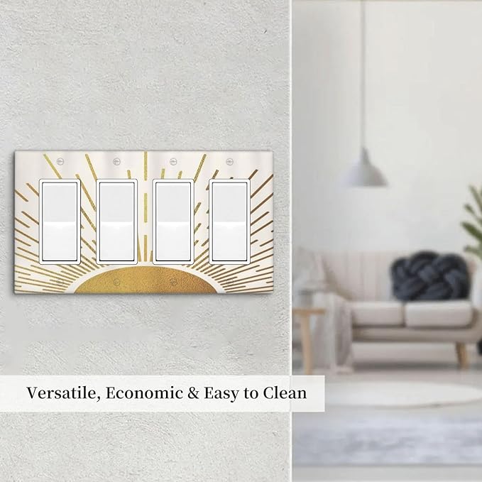Decorative Outlet Covers Midcentury Golden Sun Minimalism Sunrise 4 Gang Wall Plate Quad Rocker Decora Light Switch Cover Plate Jumbo Electrical GFCI Switch Plate Cover for Home Decor