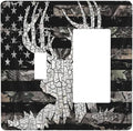 2-Gang 1-Toggle 1-Decora/GFCI Device Combination Wall Plate Rustic Hunting Forest Camo American USA Flag Deer Elk Moose Antlers Wildlife Animal Combo Toggle Decorator Outlet Light Switch Cover