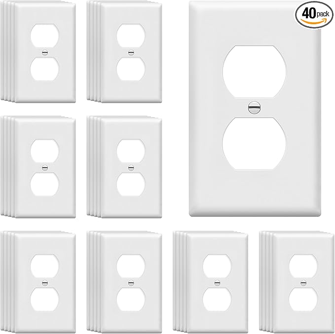 ENERLITES Duplex Receptacle Outlet Wall Plate, Gloss Finish, Size 1-Gang 4.50" x 2.76", Unbreakable Polycarbonate Thermoplastic, UL Listed, 8821-W-40PCS, White (40 Pack)