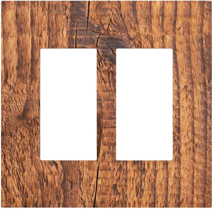 Brown Wood Grain Rustic Natural Burl Print Decorative Outlet Covers 2 Gang Double GFCI Rocker Electrical Wall Panels Light Switch Cover Plate for Farmhouse Home Decor
