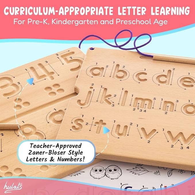 Hulats Learn to Write - Number & Letter Tracing Boards with Direction Arrows - Wooden Alphabet Learning Montessori Toys 4+ Year Old Toddler Writing Tools Beginner Preschool Classroom Must Haves