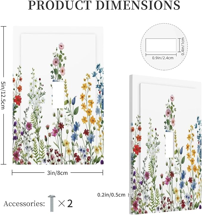 Light Switch Cover Plate Colorful Wildflowers Plants Flowers on White Background 1 Gang Switch Plate Covers Single Toggle Wall Plates Decorative Electrical Faceplate for Bathroom Home Decor