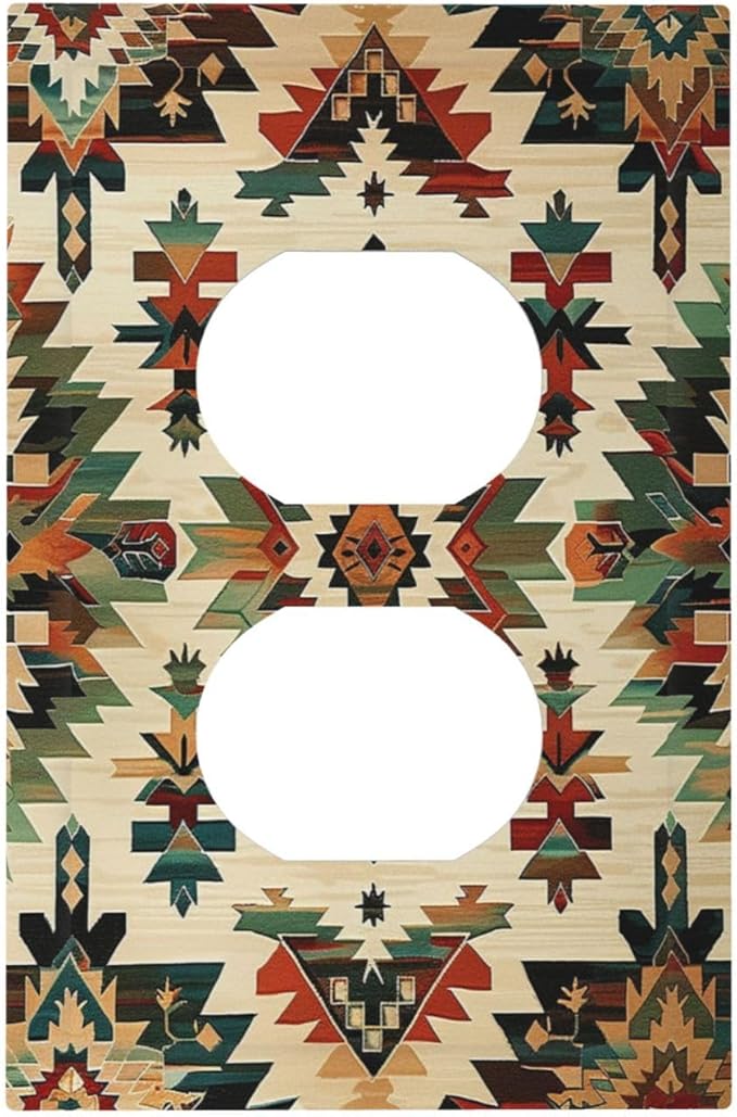 Outlet Covers Southwest Rustic American Indian Aztec Boho 1 Gang Duplex Light Switch Cover Decorative Switch Plates Electrical Receptacle Faceplate Wall Plate for Bed Room living Room