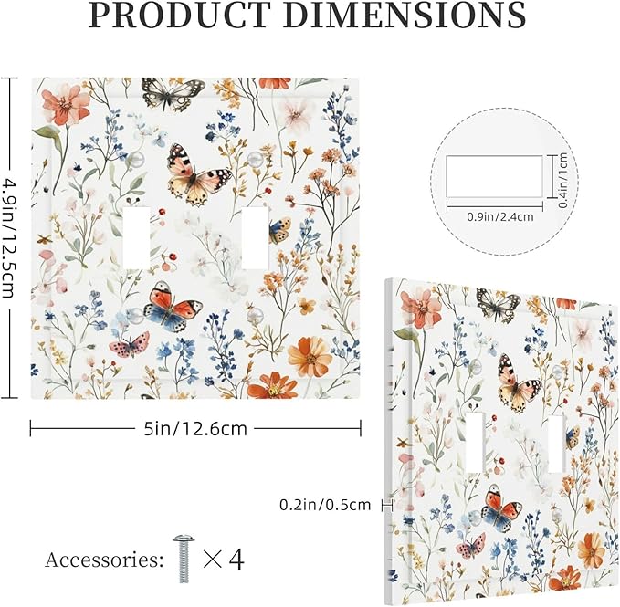 Decorative Switch Plates Vintage Wildflowers Plants Floral 2 Gang Double Toggle Outlet Light Switch Cover Wall Plate Electrical Faceplate For Bed Room Living Room Decor