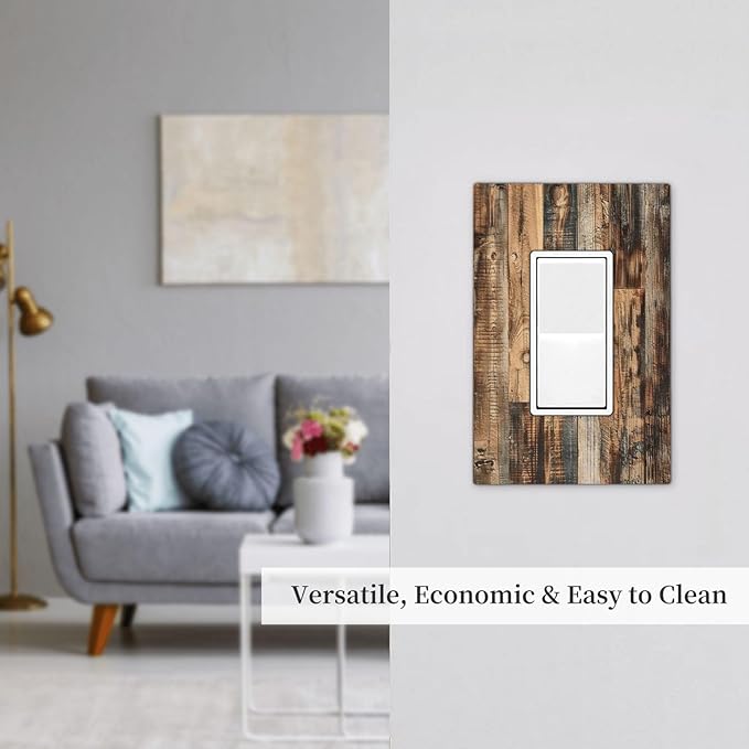 Decorative Outlet Covers Rustic Brown Wood Pattern Splice Plank 1 Gang Single Rocker Light Switch Cover Plate Wall Plates Gfci Faceplate For Farmhouse Cabin Decor