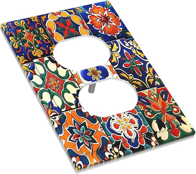 Outlet Covers Colorful Mexican Talavera Vintage Boho Floral 1 Gang Duplex Light Switch Cover Decorative Switch Plates Electrical Receptacle Faceplate Wall Plate for Kitchen Bathroom