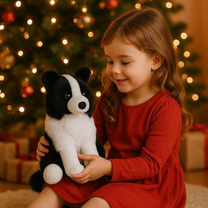 WEIGEDU Border Collie Stuffed Animal Plush Dog Toy, 12 Inch, Soft Realistic Black and White Puppy, Cuddly Farm Animal Plushie for Kids, Girls, Boys, Birthday
