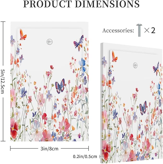 Colorful Flower Watercolor Floral Butterfly Bird Light Switch Cover Plate 1 Gang No Device Blank Electrical Wall Plates Faceplate Decorative Switch Plate Covers for Bedroom Living Room Decor