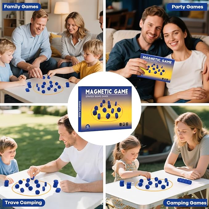 Bameca Magnetic Chess Game with Full-Size Stones, Magnet Game with String, for Family & Party & Travel & Camping, Puzzle Strategy Games, 2 Player Games for Kids & Adults