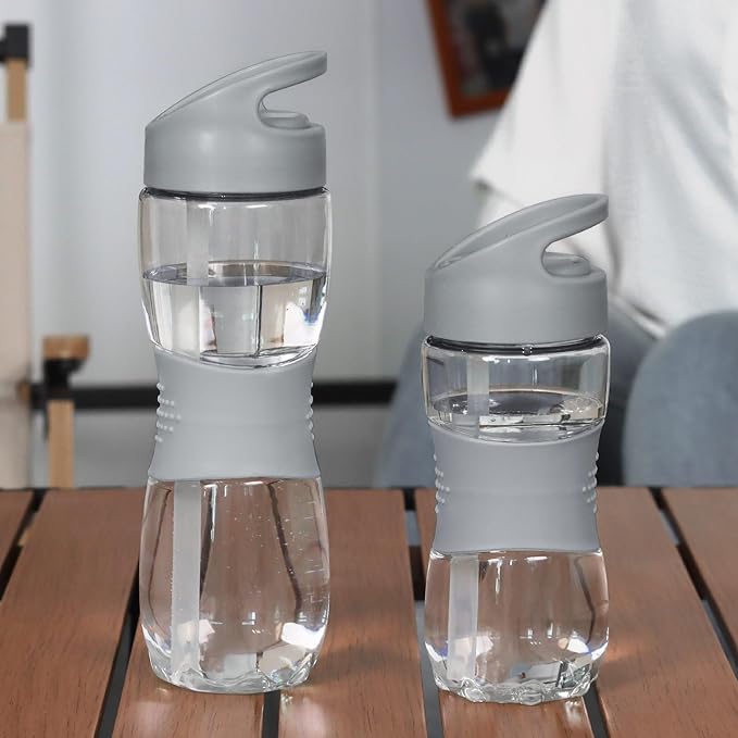 Sivaphe Clear Water Bottle with Straw 12 oz Portable Tritan Transparent Sports Drinking Bottle for School Girls Boys Grey