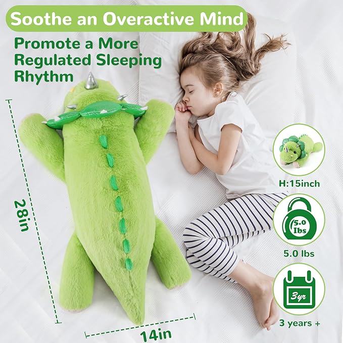 gnomantic Triceratops Weighted Stuffed Animals - 28 Inch 5.0 Pounds Weighted Plushies Dinosaur Stuffed Animal - Large Dino Plush Pillow - Cute Plush Toy Gifts for Kids & Adults (28" 5.0 lbs)