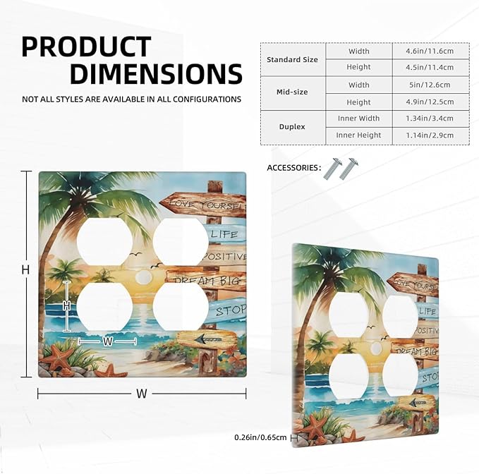 Tropical Beach Palm Tree Summer Coastal Ocean Sunset Outlet Covers 2 Gang Double Duplex Decorative Light Switch Covers Electrical Wallplates Socket Faceplate for Bedroom Living Room Decor