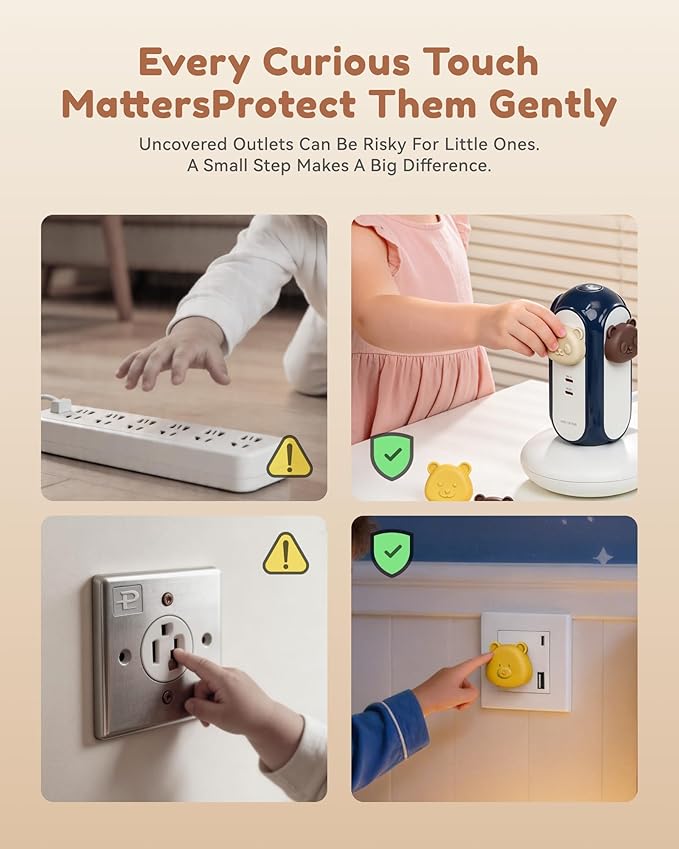 MiaoLab Cute Animal Baby Proofing Outlet Covers, 8 Pack Silicone + V0 PC Plug Protectors, BPA-Free Non-Toxic Child Safety Socket Caps for US Type B 3-Prong Electrical Outlets, Fire-Retardant Design