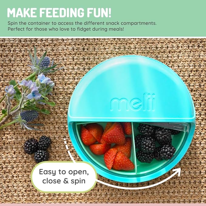 melii Bento Spin Lunch & Snack Container, Food Storage for Kids, BPA-Free, Dishwasher Safe – 4 Compartments, Blue