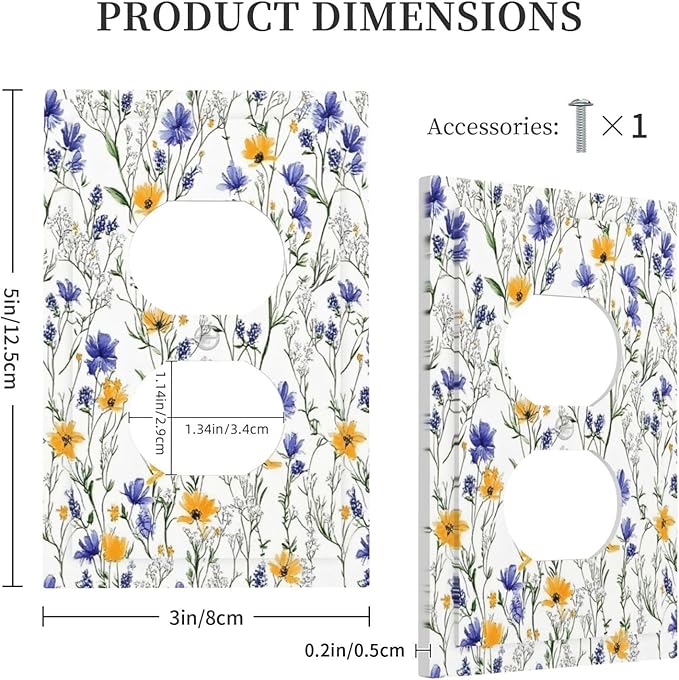 Outlet Covers Floral Colorful Green Leaf Wildflower 1 Gang Duplex Light Switch Cover Decorative Switch Plates Electrical Receptacle Faceplate Wall Plate For Bed Room Living Room Decor