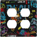 Gamer Video Game Themed Cool Controller Print Outlet Covers 2 Gang Double Duplex Decorative Light Switch Covers Electrical Wallplates Socket Faceplate for Kids Room Office Decor