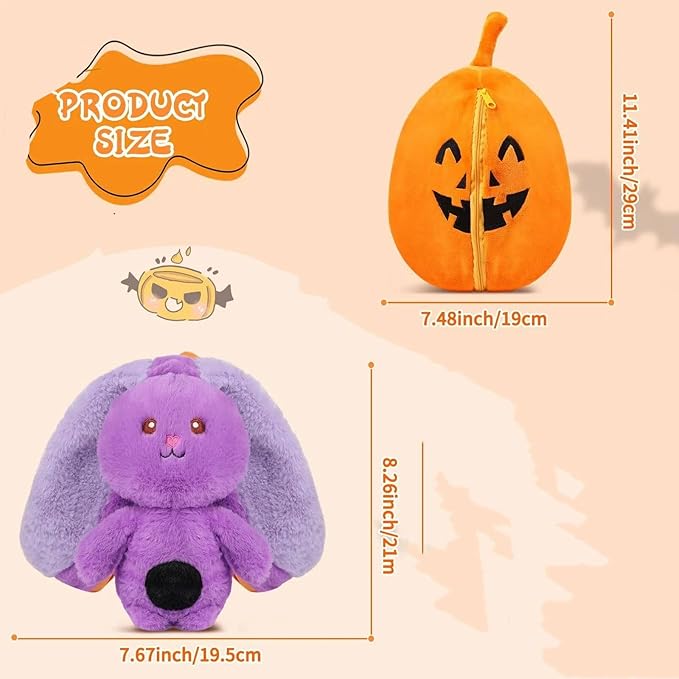 MIAODAM Bunny Stuffed Animal Plush,Reversible Pumpkin Bunny Plushies, Cute Rabbit Plush Toy Gift for Toddler Girls Boys (11inch)