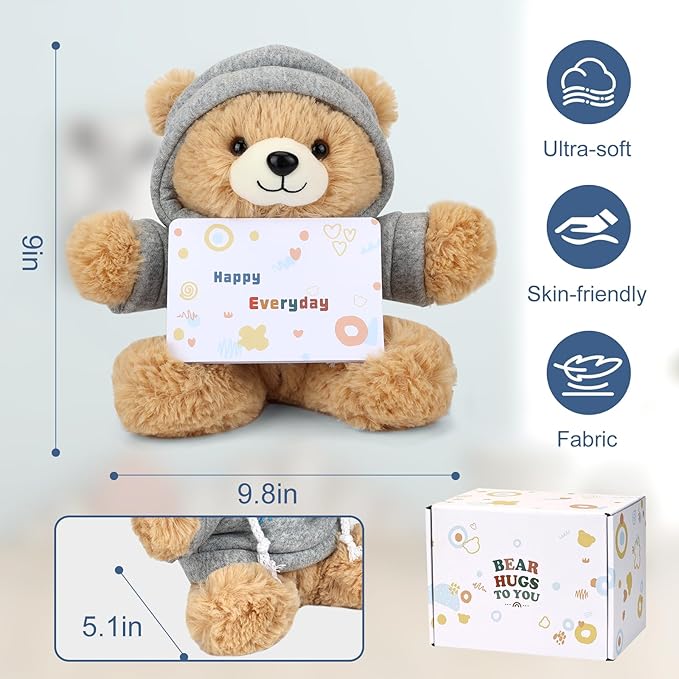 Osacoe Big Hugs Teddy Bear Stuffed Animal with Gift Box Removable Hoodie for Comfort and Love, for Kids, Women & Men in Tough Time, Get Well Soon Gifts Basket with Beautiful Gift Greeting Card