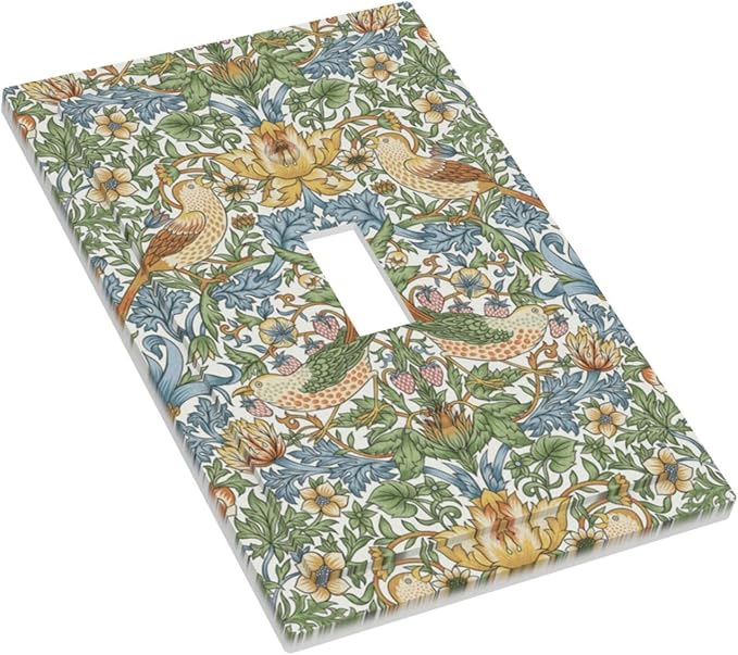 William Morris Strawberry Thrush Birds 1 Gang Light Switch Cover Single Toggle Wall Plate Vintage Floral Flowers Plant Decorative Electrical Switchplate Covers for Country Home Decor