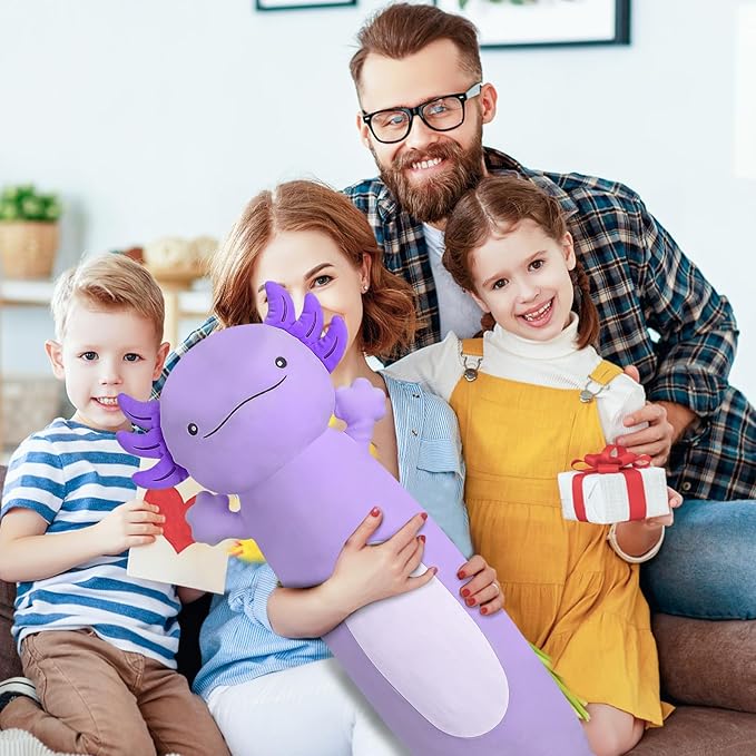 Dalmao 36 inch Cute Giant Purple Axolotl Plush Soft Body Pillow, Large Squishy Plushies Axolotl Stuffed Animals Toy, Gifts for Kids Boys Girls Birthday