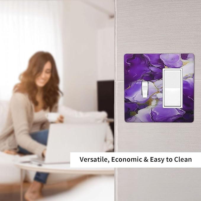 Decorative Outlet Covers Abstract Luxury Purple Gold Marble Textures 2 Gang 1 Gang Wall Plate Cover Single Toggle Rocker Combination Light Switch Cover Plate Jumbo Switch Cover Plate