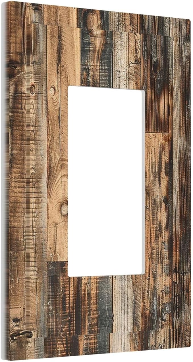 Decorative Outlet Covers Rustic Brown Wood Pattern Splice Plank 1 Gang Single Rocker Light Switch Cover Plate Wall Plates Gfci Faceplate For Farmhouse Cabin Decor