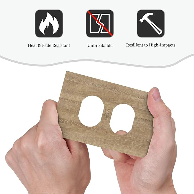 Outlet Covers Light Brown Wood Grain 1 Gang Duplex Light Switch Cover Plate Decorative Switch Plate Covers Electrical Socket Cover for Farmhouse Cabin Decor