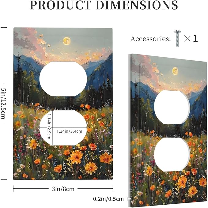 Sunset Wild Flower Field Floral Nature Landscape Outlet Covers 1 Gang Duplex Light Switch Cover Decorative Switch Plates Electrical Receptacle Faceplate Wall Plate for Farmhouse Bedroom Decor