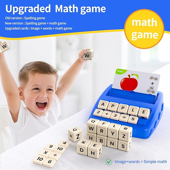 DEGIDEGI Educational Toys for Kids Ages 3-8, Matching Letter Spelling Math Game ABC Learning, Christmas Birthday Gifts Preschool& Kindergarten Kids for 3 4 5 6 7 8 Year Olds Boys and Girls Navy Blue