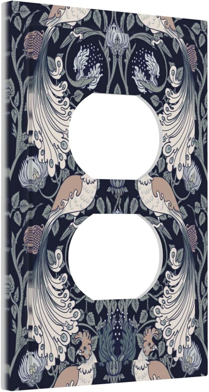 William Morris Vintage Floral Birds Peacocks Single Duplex Wall Plate Covers Light Switch Cover 1 Gang Outlet Plate Decorative Switchplate Covers Electrical Faceplate for Country Bedroom Decor