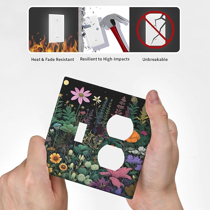 Decorative Outlet Covers Brainstorming Sketches of Weeds Wildflowers Plants 2 Gang Wall Plate Cover Single Toggle Duplex Combo Two Switch Light Switch Cover Plate Face Plate