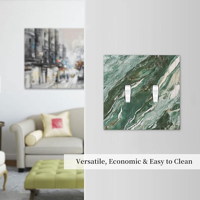 Decorative Switch Plate Cover with Modern Luxury Green Marble Texture Design 2 Gang Wall Plate Unique Double Toggle Double Light Switch Covers for Kitchen Bathroom Decor