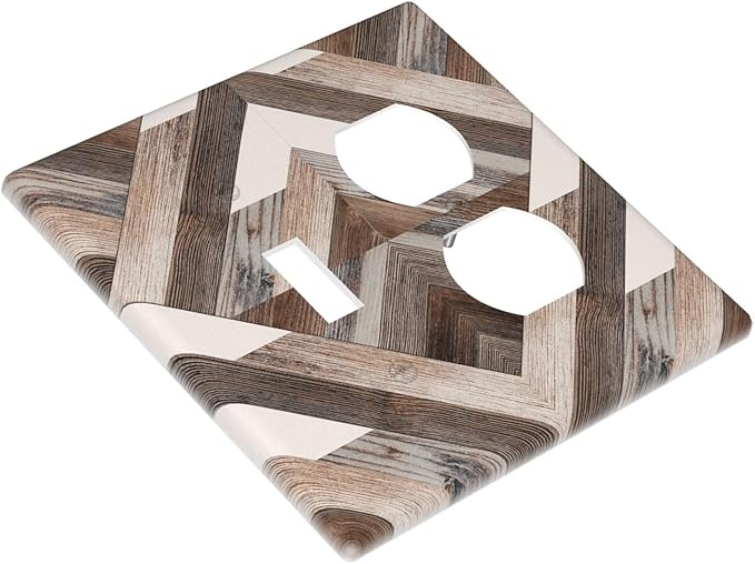 Polygon Collage Abstract Shapes Rustic Wood Panel Print Wallplates 1 Toggle 1 Duplex Switch Plate Electrical GFCI Faceplate Decorative Light Switch Covers for Farmhouse Bedroom Decor