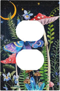 1 Gang Duplex Receptacle Outlet Cover Gothic Boho Hippie Butterfly Mushroom Plants Starry Moon Night Stars Botanical Moth Electrical Wall Plate One Gang Dual Device Light Switch Faceplate Socket Cover