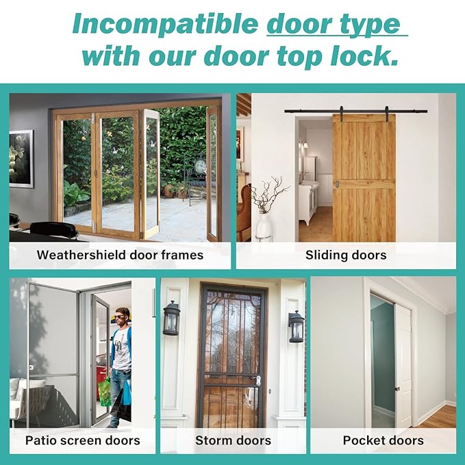 Child Safety Door Top Lock - Top Door Lock for Kids Safety Sturdy Metal Toddler Door Lock Adjustable Child Proof Door Top Lock for 0.8-2 inch Thick Interior Doors 3 Pack