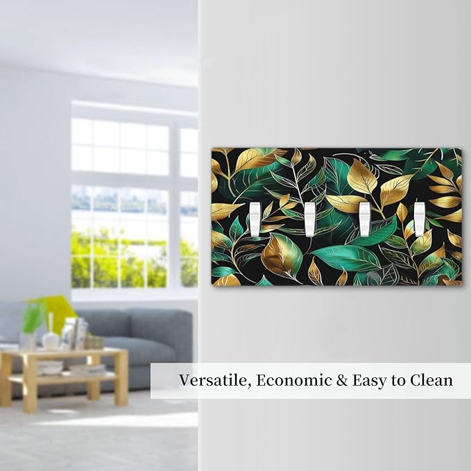 Light Switch Covers Vintage Dark Green Vine Leaf Golden Plants Quad Toggle Electrical Faceplate 4 Gang Wall Plate Decorative Switch Plates for Bed Room Cabin Decor